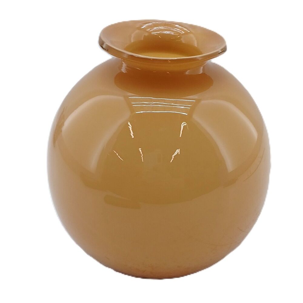 Butterscotch Hand Blown Art Glass Vase Balloon Shaped Caramel Home Decor 6.25"